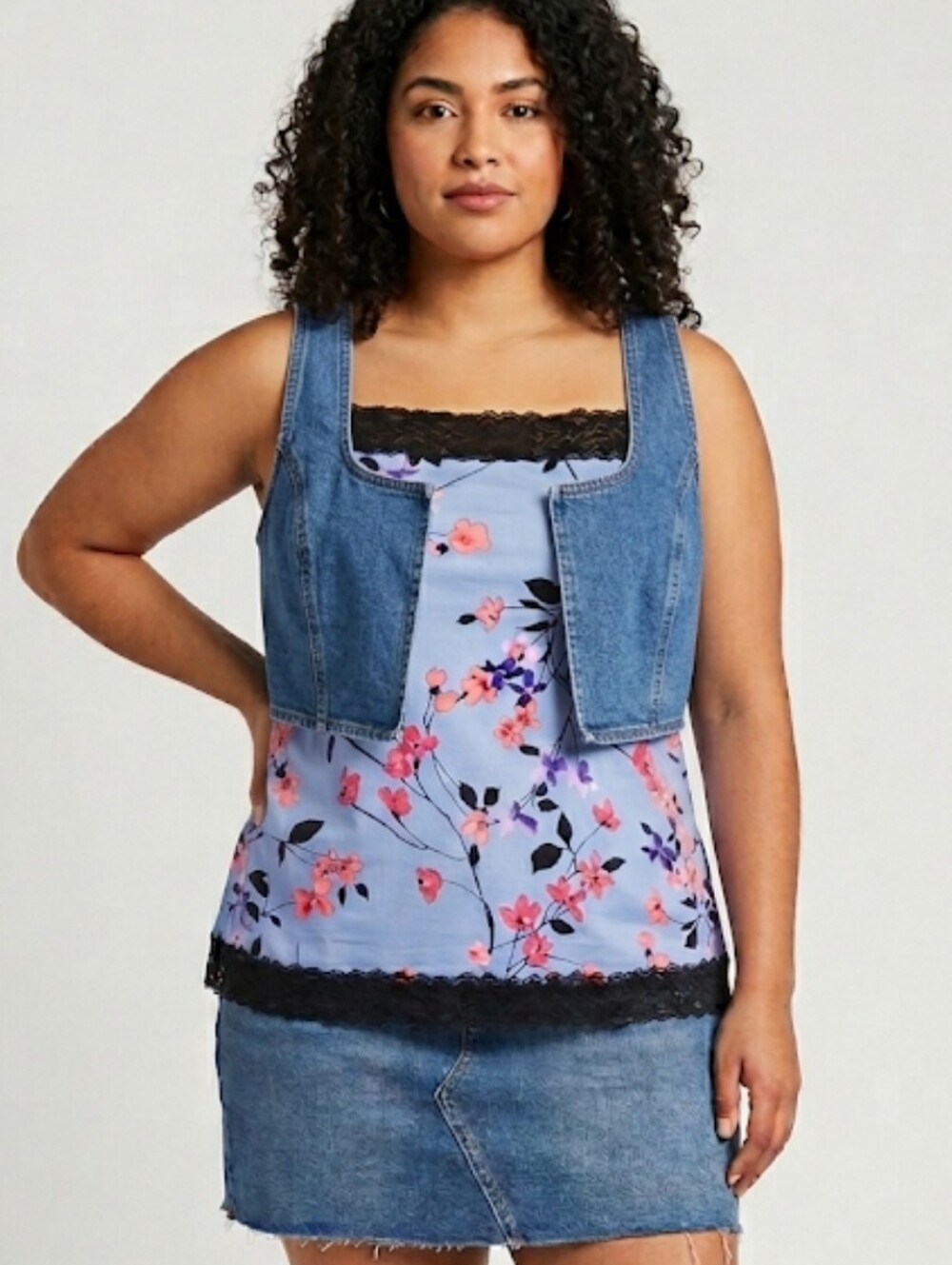 Floral Lace-Trim Cami Top - Lavender Pink By Fashion Bug